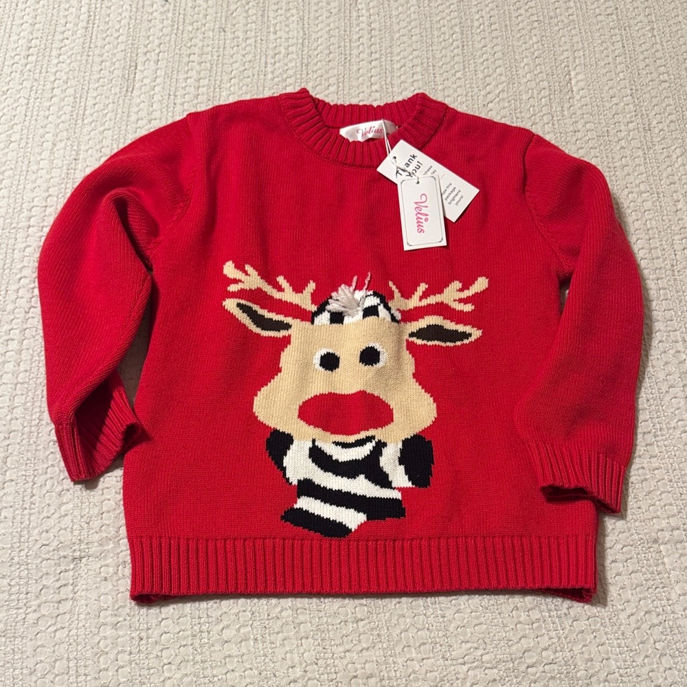 Kids Festive Red Sweater with Reindeer